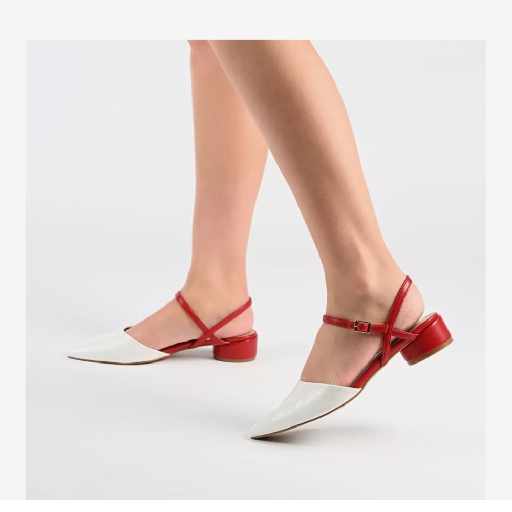 ❤️ Journee Collection Brynn Pump White and Red Pointed Heels Vegan Leather